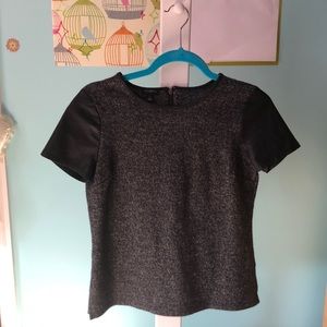Grey Top With Faux-Leather Sleeves